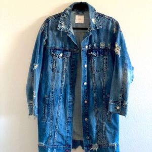 Frayed Long Length denim Jacket